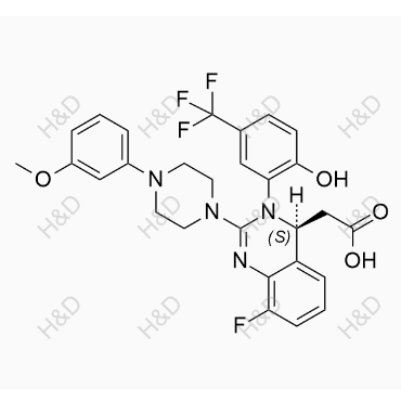 來特莫韋雜質(zhì)20,(S)-2-(8-fluoro-3-(2-hydroxy-5-(trifluoromethyl)phenyl)-2-(4-(3-methoxyphenyl)piperazin-1-yl)-3,4-dihydroquinazolin-4-yl)acetic acid