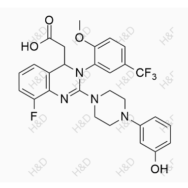 來特莫韋雜質(zhì)22,2-(8-fluoro-2-(4-(3-hydroxyphenyl)piperazin-1-yl)-3-(2-methoxy-5-(trifluoromethyl)phenyl)-3,4-dihydroquinazolin-4-yl)acetic acid