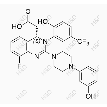 來特莫韋雜質(zhì)23,(S)-2-(8-fluoro-3-(2-hydroxy-5-(trifluoromethyl)phenyl)-2-(4-(3-hydroxyphenyl)piperazin-1-yl)-3,4-dihydroquinazolin-4-yl)acetic acid