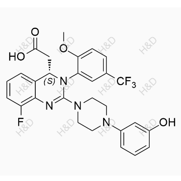 來特莫韋雜質(zhì)32,(S)-2-(8-fluoro-2-(4-(3-hydroxyphenyl)piperazin-1-yl)-3-(2-methoxy-5-(trifluoromethyl)phenyl)-3,4-dihydroquinazolin-4-yl)acetic acid