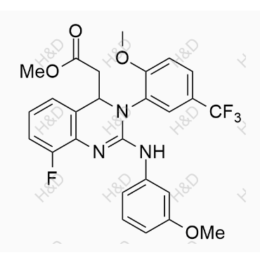 来特莫韦杂质35,methyl 2-(8-fluoro-3-(2-methoxy-5-(trifluoromethyl)phenyl)-2-((3-methoxyphenyl)amino)-3,4-dihydroquinazolin-4-yl)acetate