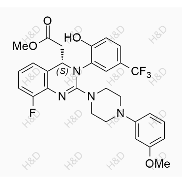 來特莫韋雜質(zhì)36,(S)-methyl 2-(8-fluoro-3-(2-hydroxy-5-(trifluoromethyl)phenyl)-2-(4-(3-methoxyphenyl)piperazin-1-yl)-3,4-dihydroquinazolin-4-yl)acetate