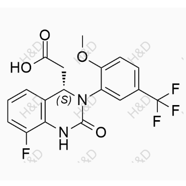 來特莫韋雜質43,(S)-2-(8-fluoro-3-(2-methoxy-5-(trifluoromethyl)phenyl)-2-oxo-1,2,3,4-tetrahydroquinazolin-4-yl)acetic acid