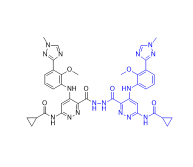 氘可來昔替尼雜質(zhì)23,N,N'-((hydrazine-1,2-dicarbonyl)bis(5-((2-methoxy-3-(1-methyl-1H-1,2,4-triazol-3-yl)phenyl)amino)pyridazine-6,3-diyl))dicyclopropanecarboxamide