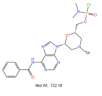 N,N-二甲基氯亞膦酰胺 [(2S,6R)-6-[6-(苯甲酰基氨基)-9H-嘌呤-9-基]-4-(三苯基甲基)-2-嗎啉基]甲基酯,Morpholino A subunit; (6-(6-benzamido-9H-purin-9-yl)-4-tritylmorpholin-2-yl) methyl dimethylphosphoramidochloridate