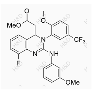 methyl 2-(8-fluoro-3-(2-methoxy-5-(trifluoromethyl)phenyl)-2-((3-methoxyphenyl)amino)-3,4-dihydroquinazolin-4-yl)acetate	来特莫韦杂质35