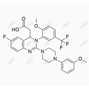 2-(6-fluoro-3-(2-methoxy-5-(trifluoromethyl)phenyl)-2-(4-(3-methoxyphenyl)piperazin-1-yl)-3,4-dihydroquinazolin-4-yl)acetic acid	来特莫韦杂质45