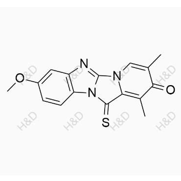 奧美拉唑雜質(zhì)F,8-methoxy-1,3-dimethyl-12-thioxobenzo[4',5']imidazo[2',1':2,3]imidazo[1,5-a]pyridin-2(12H)-one