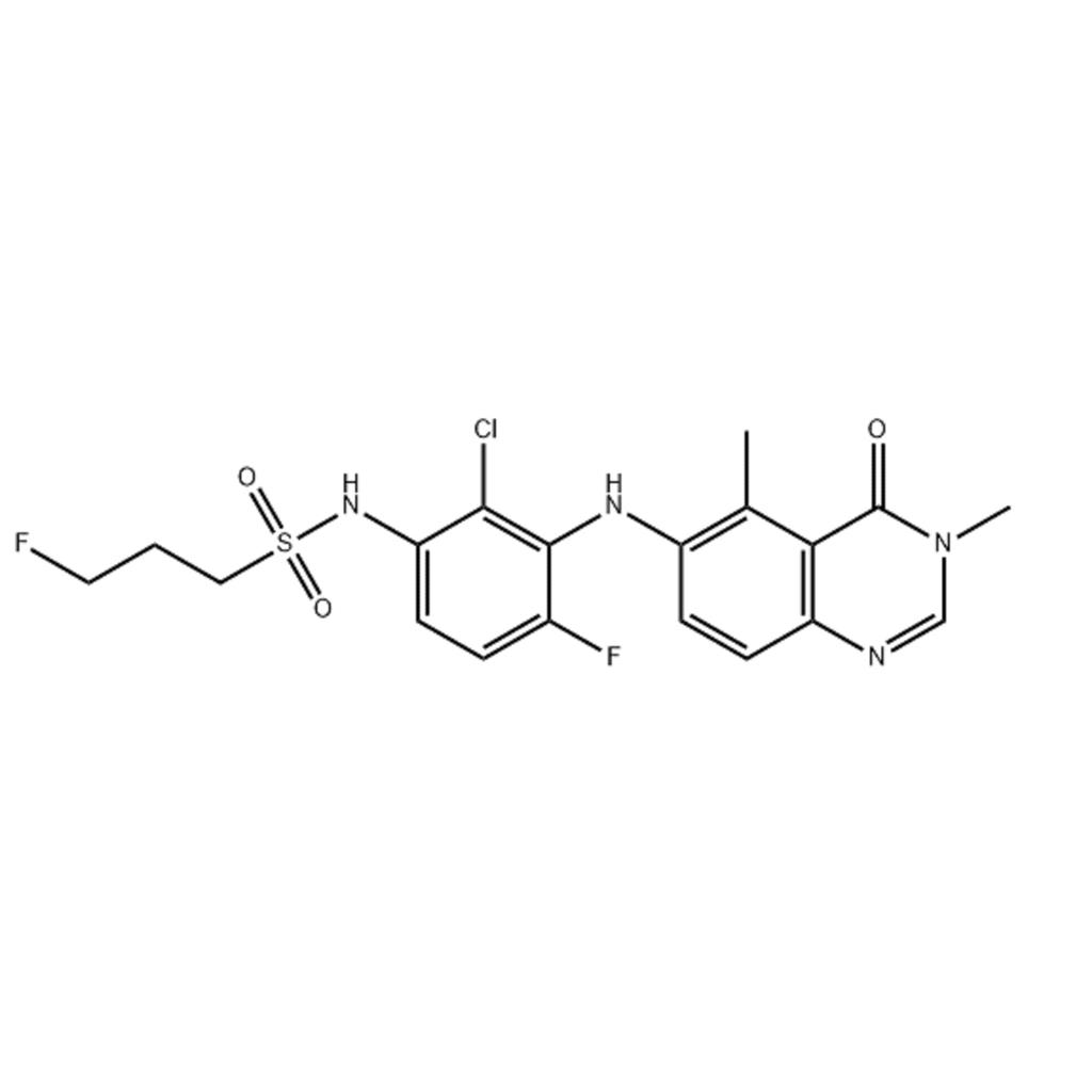 化合物 TINLORAFENIB,1-Propanesulfonamide, N-[2-chloro-3-[(3,4-dihydro-3,5-dimethyl-4-oxo-6-quinazolinyl)amino]-4-fluorophenyl]-3-fluoro-