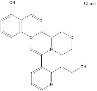 化合物 OSIVELOTOR,Benzaldehyde, 2-hydroxy-6-[[(3S)-4-[[2-(2-hydroxyethyl)-3-pyridinyl]carbonyl]-3-morpholinyl]methoxy]-