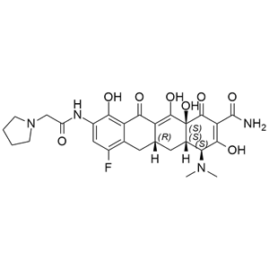 依拉環(huán)素,(4S,4aS,5aR,12aS)-4-(dimethylamino)-7-fluoro-3,10,12,12a-tetrahydroxy-1,11-dioxo-9-(2-(pyrrolidin-1-yl)acetamido)-1,4,4a,5,5a,6,11,12a-octahydrotetracene-2-carboxamide