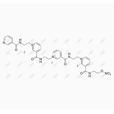 尼可地爾雜質(zhì)2,1-(2-(nicotinamido)ethyl)-3-((2-(3-((2-(3-((2-(nitrooxy)ethyl)carbamoyl)pyridin-1-ium-1-yl)ethyl)carbamoyl)pyridin-1-ium-1-yl)ethyl)carbamoyl)pyridin-1-ium iodide