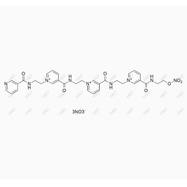 尼可地爾雜質2（三硝酸鹽）,1-(2-(nicotinamido)ethyl)-3-((2-(3-((2-(3-((2-(nitrooxy)ethyl)carbamoyl)pyridin-1-ium-1-yl)ethyl)carbamoyl)pyridin-1-ium-1-yl)ethyl)carbamoyl)pyridin-1-ium