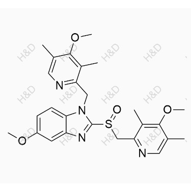 埃索美拉唑雜質(zhì)K,5-methoxy-1-((4-methoxy-3,5-dimethylpyridin-2-yl)methyl)-2-(((4-methoxy-3,5-dimethylpyridin-2-yl)methyl)sulfinyl)-1H-benzo[d]imidazole