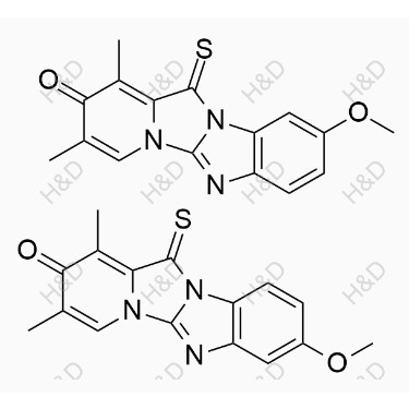 埃索美拉唑雜質(zhì)RS,Omeprazole EP Impurity F&G 8(9)-methoxy-1,3-dimethyl-12-thioxobenzo[4',5']imidazo[2',1':2,3]imidazo[1,5-a]pyridin-2(12H)-one (Mixture of Regioisomers)