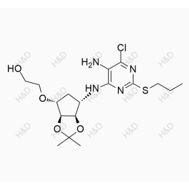 替格瑞洛雜質(zhì)O,2-(((3aS,4R,6S,6aR)-6-((5-amino-6-chloro-2-(propylthio)pyrimidin-4-yl)amino)-2,2-dimethyltetrahydro-3aH-cyclopenta[d][1,3]dioxol-4-yl)oxy)ethanol