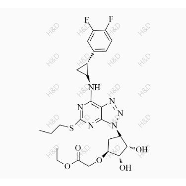 替格瑞洛雜質(zhì)20,ethyl 2-(((1S,2S,3S,4S)-4-(7-(((1R,2R)-2-(3,4-difluorophenyl)cyclopropyl)amino)-5-(propylthio)-3H-[1,2,3]triazolo[4,5-d]pyrimidin-3-yl)-2,3-dihydroxycyclopentyl)oxy)acetate