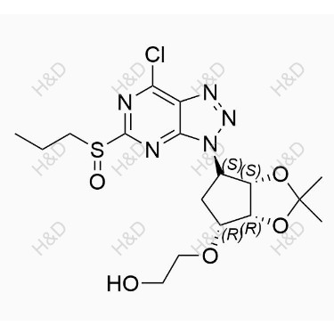 替格瑞洛雜質(zhì)27,2-(((3aR,4R,6S,6aS)-6-(7-chloro-5-(propylsulfinyl)-3H-[1,2,3]triazolo[4,5-d]pyrimidin-3-yl)-2,2-dimethyltetrahydro-4H-cyclopenta[d][1,3]dioxol-4-yl)oxy)ethan-1-ol