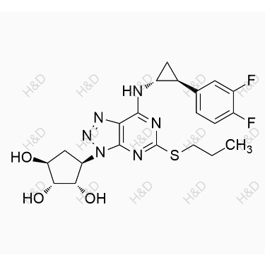 替格瑞洛雜質(zhì)46,(1S,2R,3S,4R)-4-(7-(((1R,2S)-2-(3,4-difluorophenyl)cyclopropyl)amino)-5-(propylthio)-3H-[1,2,3]triazolo[4,5-d]pyrimidin-3-yl)cyclopentane-1,2,3-triol