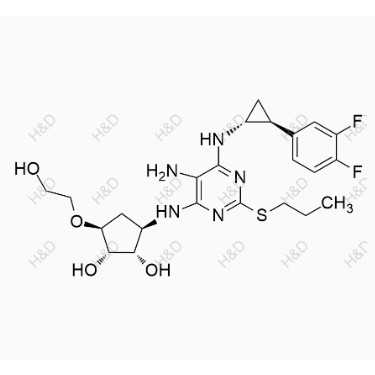 替格瑞洛雜質(zhì)49,(1S,2S,3R,5S)-3-((5-amino-6-(((1R,2S)-2-(3,4-difluorophenyl)cyclopropyl)amino)-2-(propylthio)pyrimidin-4-yl)amino)-5-(2-hydroxyethoxy)cyclopentane-1,2-diol