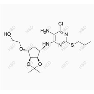 替格瑞洛雜質(zhì)O,2-(((3aS,4R,6S,6aR)-6-((5-amino-6-chloro-2-(propylthio)pyrimidin-4-yl)amino)-2,2-dimethyltetrahydro-3aH-cyclopenta[d][1,3]dioxol-4-yl)oxy)ethanol