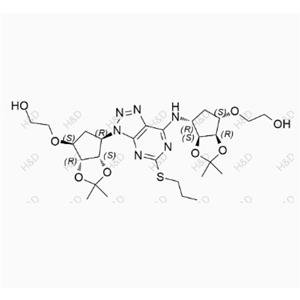 替格瑞洛雜質(zhì)17,2-(((3aR,4S,6R,6aS)-6-((3-((3aS,4R,6S,6aR)-6-(2-hydroxyethoxy)-2,2-dimethyltetrahydro-3aH-cyclopenta[d][1,3]dioxol-4-yl)-5-(propylthio)-3H-[1,2,3]triazolo[4,5-d]pyrimidin-7-yl)amino)-2,2-dimethyltetrahydro-3aH-cyclopenta[d][1,3]dioxol-4-yl)oxy)ethanol