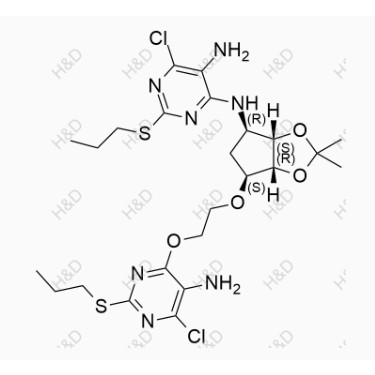 替格瑞洛雜質54,N4-((3aS,4R,6S,6aR)-6-(2-((5-amino-6-chloro-2-(propylthio)pyrimidin-4-yl)oxy)ethoxy)-2,2-dimethyltetrahydro-3aH-cyclopenta[d][1,3]dioxol-4-yl)-6-chloro-2-(propylthio)pyrimidine-4,5-diamine