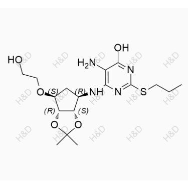 替格瑞洛雜質59,5-amino-6-(((3aS,4R,6S,6aR)-6-(2-hydroxyethoxy)-2,2-dimethyltetrahydro-3aH-cyclopenta[d][1,3]dioxol-4-yl)amino)-2-(propylthio)pyrimidin-4-ol