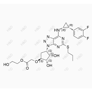 替格瑞洛雜質(zhì)61,2-hydroxyethyl 2-(((1S,2S,3S,4S)-4-(7-(((1R,2R)-2-(3,4-difluorophenyl)cyclopropyl)amino)-5-(propylthio)-3H-[1,2,3]triazolo[4,5-d]pyrimidin-3-yl)-2,3-dihydroxycyclopentyl)oxy)acetate