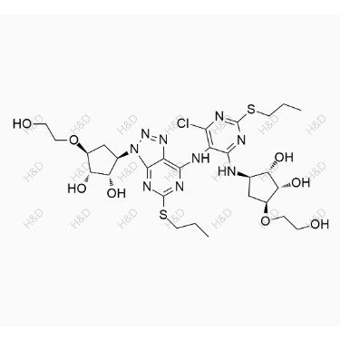 替格瑞洛雜質75,(1S,2S,3R,5S)-3-((6-chloro-5-((3-((1R,2S,3S,4S)-2,3-dihydroxy-4-(2-hydroxyethoxy)cyclopentyl)-5-(propylthio)-3H-[1,2,3]triazolo[4,5-d]pyrimidin-7-yl)amino)-2-(propylthio)pyrimidin-4-yl)amino)-5-(2-hydroxyethoxy)cyclopentane-1,2-diol