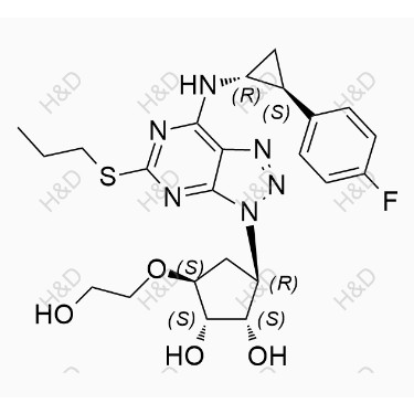 替格瑞洛雜質(zhì)79,(1S,2S,3R,5S)-3-(7-(((1R,2S)-2-(4-fluorophenyl)cyclopropyl)amino)-5-(propylthio)-3H-[1,2,3]triazolo[4,5-d]pyrimidin-3-yl)-5-(2-hydroxyethoxy)cyclopentane-1,2-diol