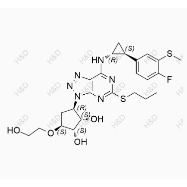 替格瑞洛雜質(zhì)82,(1S,2S,3R,5S)-3-(7-(((1R,2S)-2-(4-fluoro-3-(methylthio)phenyl)cyclopropyl)amino)-5-(propylthio)-3H-[1,2,3]triazolo[4,5-d]pyrimidin-3-yl)-5-(2-hydroxyethoxy)cyclopentane-1,2-diol