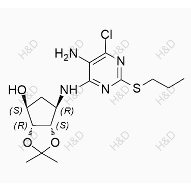 替格瑞洛雜質(zhì)85,(3aR,4S,6R,6aS)-6-((5-amino-6-chloro-2-(propylthio)pyrimidin-4-yl)amino)-2,2-dimethyltetrahydro-3aH-cyclopenta[d][1,3]dioxol-4-ol