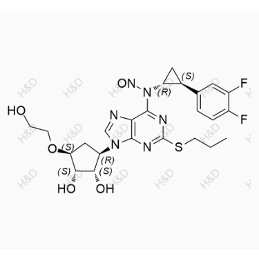 替格瑞洛雜質(zhì)102,N-((1R,2S)-2-(3,4-difluorophenyl)cyclopropyl)-N-(9-((1R,2S,3S,4S)-2,3-dihydroxy-4-(2-hydroxyethoxy)cyclopentyl)-2-(propylthio)-9H-purin-6-yl)nitrous amide