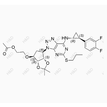 替格瑞洛雜質(zhì)105,2-(((3aR,4S,6R,6aS)-6-(7-(((1R,2S)-2-(3,4-difluorophenyl)cyclopropyl)amino)-5-(propylthio)-3H-[1,2,3]triazolo[4,5-d]pyrimidin-3-yl)-2,2-dimethyltetrahydro-3aH-cyclopenta[d][1,3]dioxol-4-yl)oxy)ethyl acetate