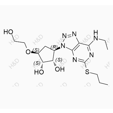 替格瑞洛雜質(zhì)109,(1S,2S,3R,5S)-3-(7-(ethylamino)-5-(propylthio)-3H-[1,2,3]triazolo[4,5-d]pyrimidin-3-yl)-5-(2-hydroxyethoxy)cyclopentane-1,2-diol