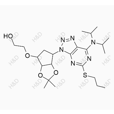 替格瑞洛雜質(zhì)111,2-((6-(7-(diisopropylamino)-5-(propylthio)-3H-[1,2,3]triazolo[4,5-d]pyrimidin-3-yl)-2,2-dimethyltetrahydro-3aH-cyclopenta[d][1,3]dioxol-4-yl)oxy)ethanol