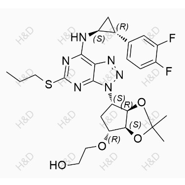 替格瑞洛杂质113,2-(((3aS,4R,6S,6aR)-6-(7-(((1S,2R)-2-(3,4-difluorophenyl)cyclopropyl)amino)-5-(propylthio)-3H-[1,2,3]triazolo[4,5-d]pyrimidin-3-yl)-2,2-dimethyltetrahydro-3aH-cyclopenta[d][1,3]dioxol-4-yl)oxy)ethanol