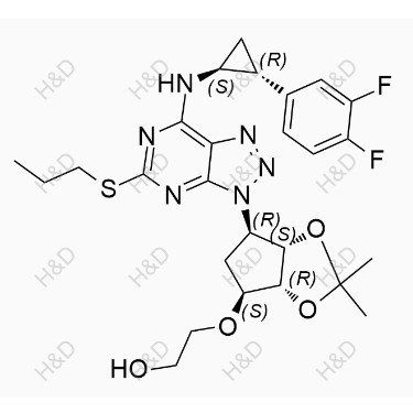 替格瑞洛雜質(zhì)114,2-(((3aR,4S,6R,6aS)-6-(7-(((1S,2R)-2-(3,4-difluorophenyl)cyclopropyl)amino)-5-(propylthio)-3H-[1,2,3]triazolo[4,5-d]pyrimidin-3-yl)-2,2-dimethyltetrahydro-3aH-cyclopenta[d][1,3]dioxol-4-yl)oxy)ethanol