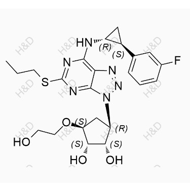 替格瑞洛杂质120,(1S,2S,3R,5S)-3-(7-(((1R,2S)-2-(3-fluorophenyl)cyclopropyl)amino)-5-(propylthio)-3H-[1,2,3]triazolo[4,5-d]pyrimidin-3-yl)-5-(2-hydroxyethoxy)cyclopentane-1,2-diol