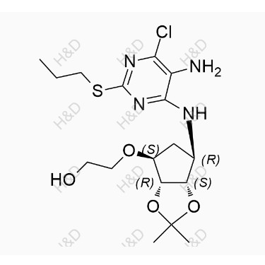 替格瑞洛雜質(zhì)124,2-(((3aR,4S,6R,6aS)-6-((5-amino-6-chloro-2-(propylthio)pyrimidin-4-yl)amino)-2,2-dimethyltetrahydro-3aH-cyclopenta[d][1,3]dioxol-4-yl)oxy)ethanol