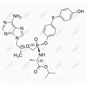 替诺福韦杂质84	(S)-isopropyl 2-(((S)-((((R)-1-(6-amino-9H-purin-9-yl)propan-2-yl)oxy)methyl)(4-((4-hydroxyphenyl)thio)phenoxy)phosphoryl)amino)propanoate