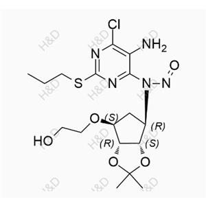 替格瑞洛雜質91,N-(5-amino-6-chloro-2-(propylthio)pyrimidin-4-yl)-N-((3aS,4R,6S,6aR)-6-(2-hydroxyethoxy)-2,2-dimethyltetrahydro-3aH-cyclopenta[d][1,3]dioxol-4-yl)nitrous amide