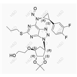 替格瑞洛雜質(zhì)92,N-((1R,2S)-2-(3,4-difluorophenyl)cyclopropyl)-N-(3-((3aS,4R,6S,6aR)-6-(2-hydroxyethoxy)-2,2-dimethyltetrahydro-3aH-cyclopenta[d][1,3]dioxol-4-yl)-5-(propylthio)-3H-[1,2,3]triazolo[4,5-d]pyrimidin-7-yl)nitrous amide