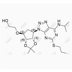 替格瑞洛雜質(zhì)110,2-(((3aR,4S,6R,6aS)-6-(7-(isopropylamino)-5-(propylthio)-3H-[1,2,3]triazolo[4,5-d]pyrimidin-3-yl)-2,2-dimethyltetrahydro-3aH-cyclopenta[d][1,3]dioxol-4-yl)oxy)ethanol