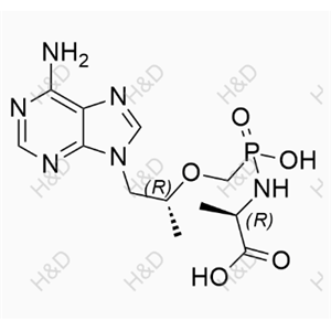 替诺福韦艾拉酚胺杂质52	(2R)-2-((((((R)-1-(6-amino-9H-purin-9-yl)propan-2-yl)oxy)methyl)(hydroxy)phosphoryl)amino)propanoic acid