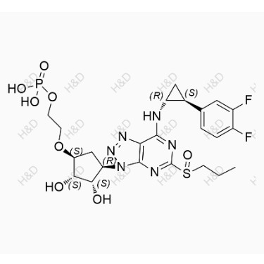 替格瑞洛雜質(zhì)152,2-(((1S,2S,3S,4R)-4-(7-(((1R,2S)-2-(3,4-difluorophenyl)cyclopropyl)amino)-5-(propylsulfinyl)-3H-[1,2,3]triazolo[4,5-d]pyrimidin-3-yl)-2,3-dihydroxycyclopentyl)oxy)ethyl dihydrogen phosphate