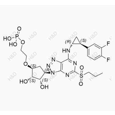 替格瑞洛雜質(zhì)153,2-(((1S,2S,3S,4R)-4-(7-(((1R,2S)-2-(3,4-difluorophenyl)cyclopropyl)amino)-5-(propylsulfonyl)-3H-[1,2,3]triazolo[4,5-d]pyrimidin-3-yl)-2,3-dihydroxycyclopentyl)oxy)ethyl dihydrogen phosphate