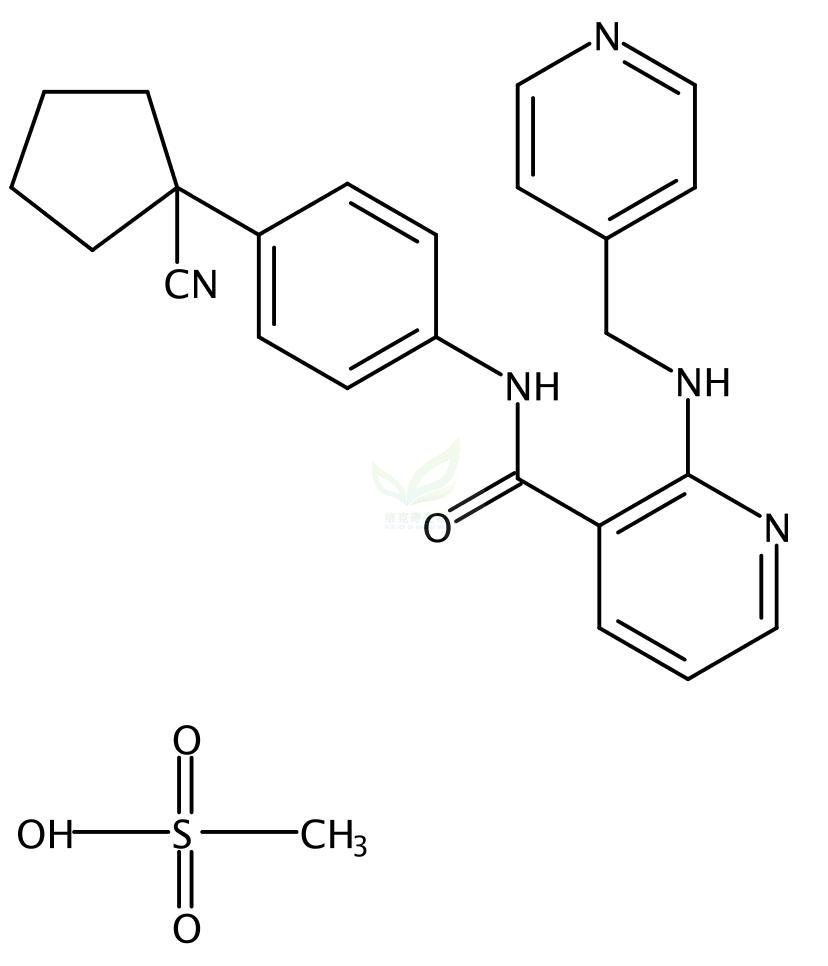 甲磺酸阿帕替尼,N-[4-(1-Cyanocyclopentyl)phenyl]-2-[(4-pyridinylmethyl)amino]-3-pyridinecarboxamide methanesulfonate