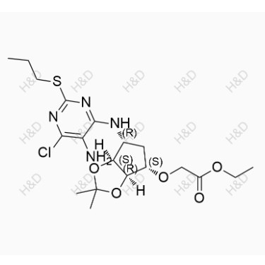 替格瑞洛雜質(zhì)155,ethyl 2-(((3aR,4S,6R,6aS)-6-((5-amino-6-chloro-2-(propylthio)pyrimidin-4-yl)amino)-2,2-dimethyltetrahydro-3aH-cyclopenta[d][1,3]dioxol-4-yl)oxy)acetate